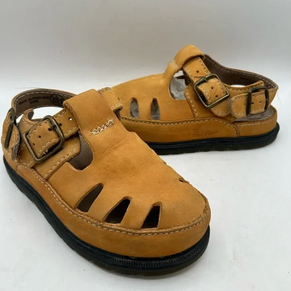 VINTAGE Dr Martens Suede Leather camel Tan  Fisherman Sandal Made ENGLAND 7 - Picture 3 of 12